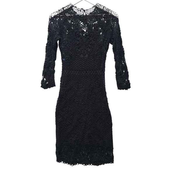 Ralph Lauren Crochet Hand Knit Lace Black Dress